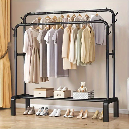 Double-bar clothes hanger for coats, shirts, dresses, and scarves - lightweight iron rack in black/white