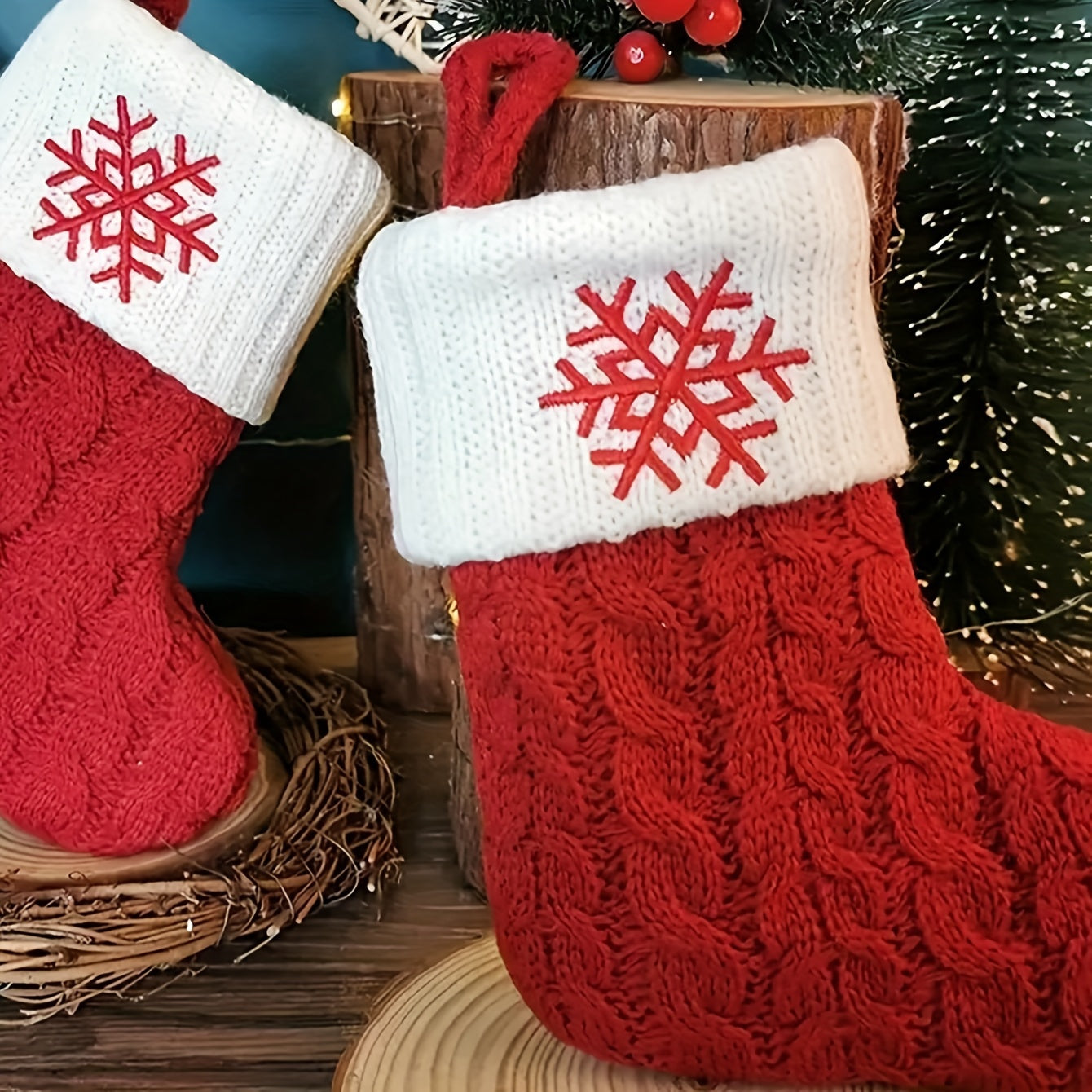 Knitted Christmas stocking with letter design - ideal for tree decor and holiday gifts, made of durable polyester for festive charm.