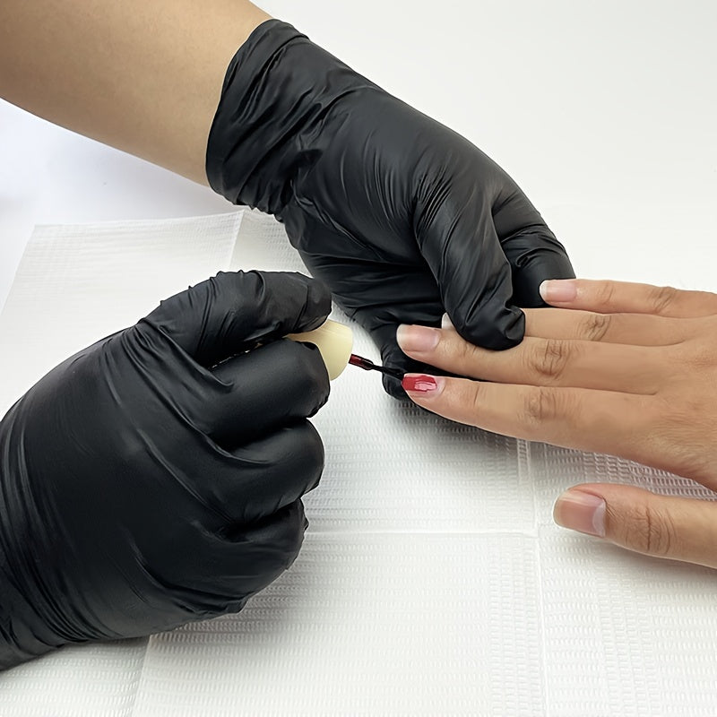 Black Disposable Nitrile Gloves for Household Cleaning, Hairdressing, Nail Art - Available in 50 or 100PCS - Disposable Apparel