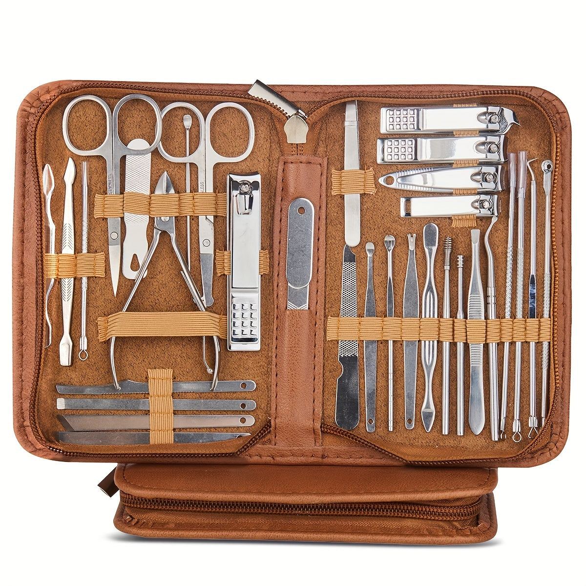 32-piece professional stainless steel manicure trimming kit with nail clippers and tools.