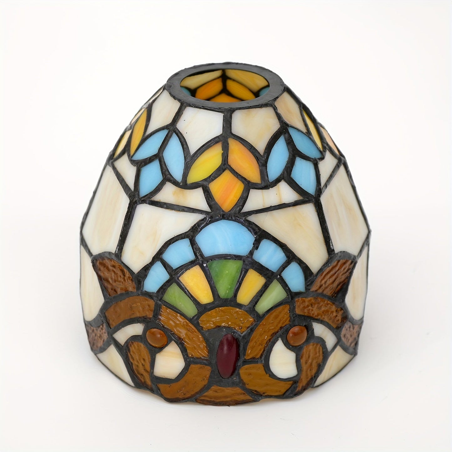 This 6-Inch Leaf Pattern Handcrafted Stained Glass Lamp Shade is an artisan crafted decorative piece perfect for pendant and wall lighting fixtures. Suitable for ages 14 and up, this lampshade does not include any battery or wireless features.