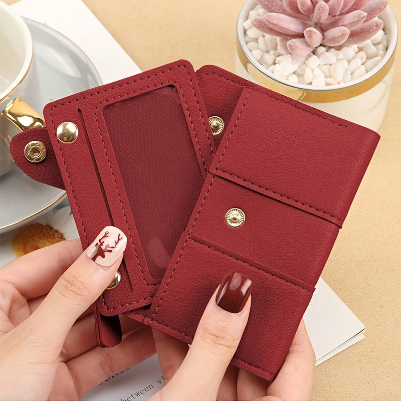 Foldable, stylish short wallet for women with multiple zippers, clasps, and card slots, ideal for coins, change, credit cards, and ID cards.