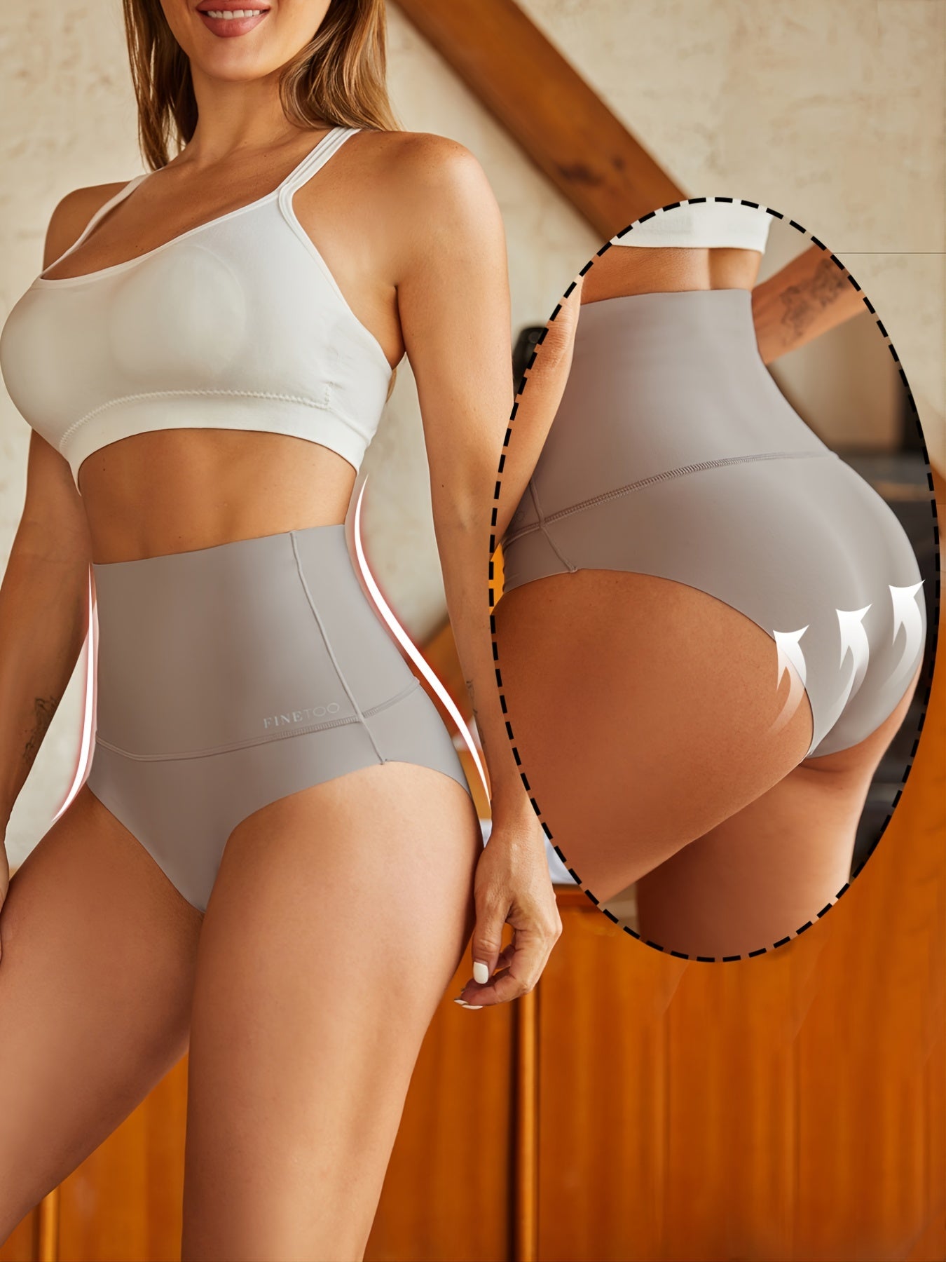 Stretchy high-waist briefs provide comfortable and breathable women's lingerie and underwear.