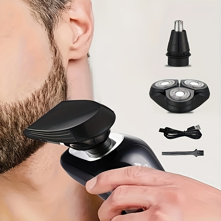 Men's 3-in-1 electric shaver set with rotary shaver, wet & dry shaving, USB charging, lithium battery, great Father's Day gift.