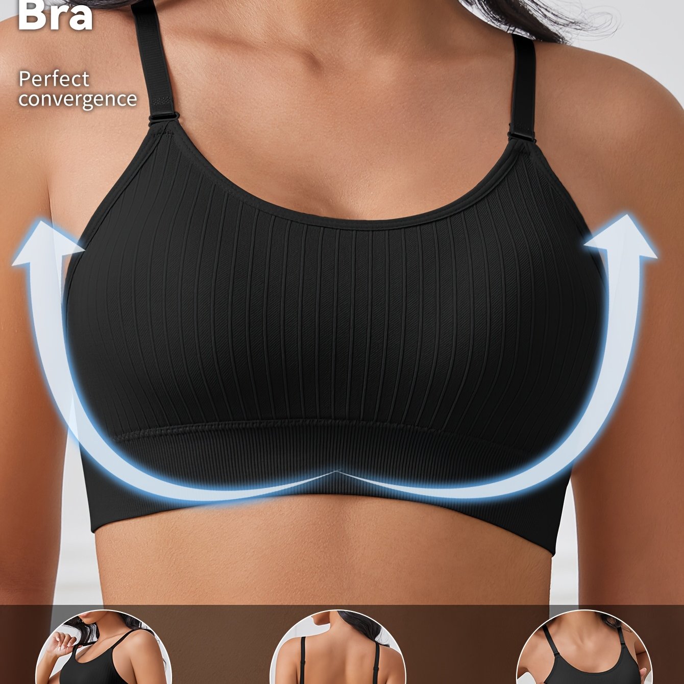 Wireless, seamless women's bralette with deep U-neck and backless design. Comfortably fits casual attire with removable pads.