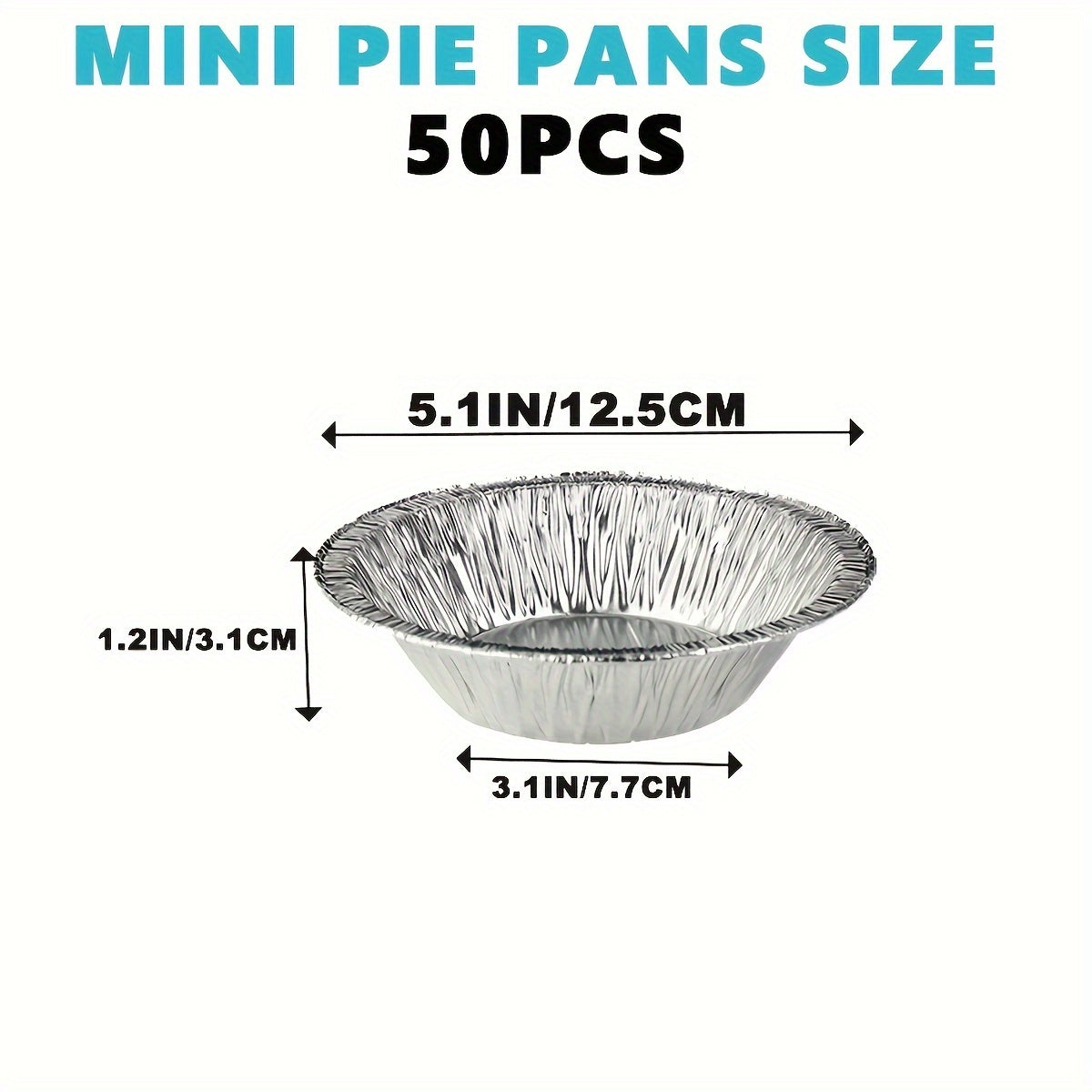 Get 50 pieces of 12.7 cm heavy-duty disposable aluminum foil pie pans for baking personal mini pies. These mini pie tins are perfect for easily stacking and storing, and can also be frozen and reheated.