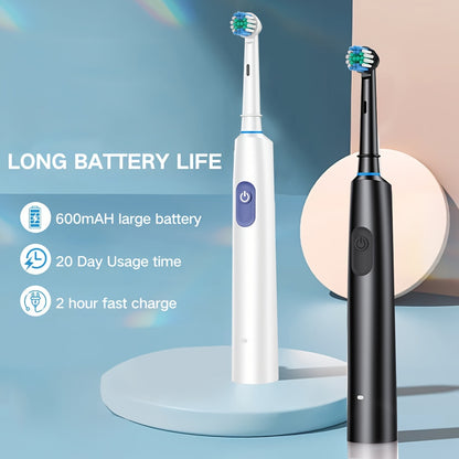 A set of 2 round electric toothbrushes with 8 brush heads, 2 color combinations, UCB-C charging, 5 modes including a super-fast cleaning mode, perfect gift for family and friends.