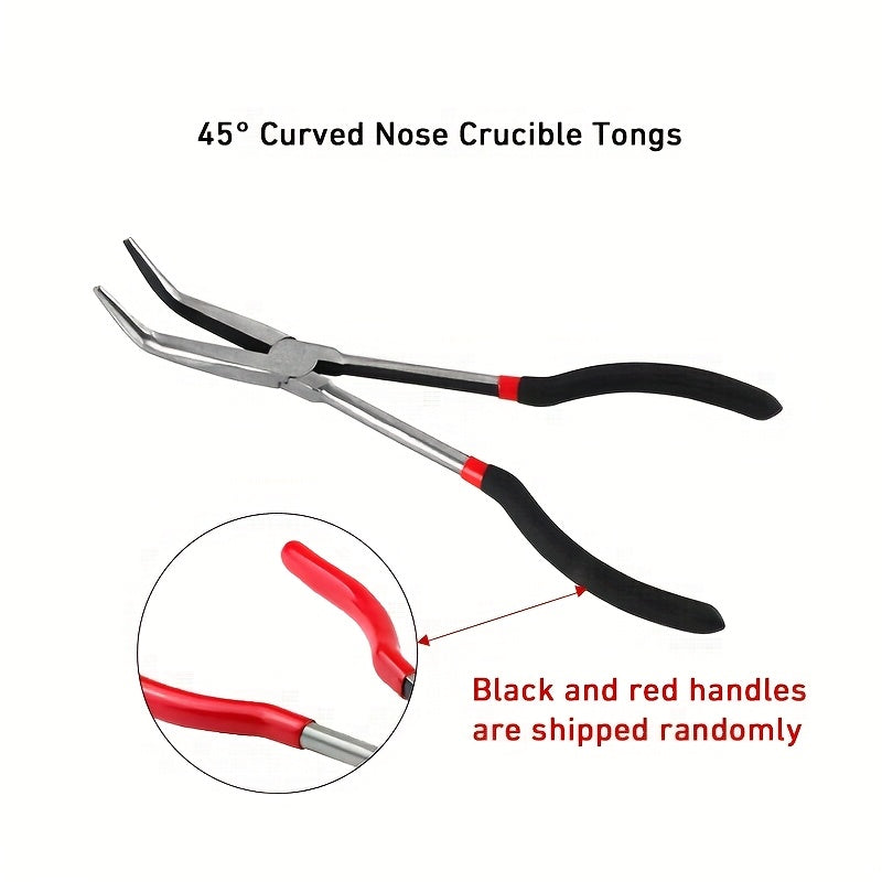 Set of long handle melting pot pliers with various nose styles for precise control and easy handling. Ideal for use with melting pot quartz bowl fixtures. A versatile tool for a variety of tasks.