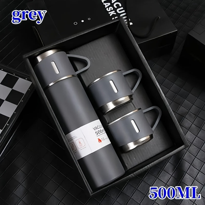 1 set of vacuum insulated water bottles with 3 cup lids for hot and cold beverages, ideal for summer and winter drinkware, perfect as Christmas or business gifts.