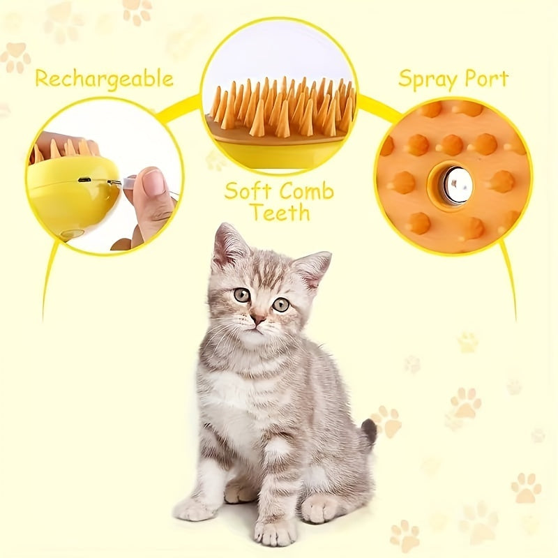 1 Pack USB-Powered Steam Pet Brush for Cats and Dogs, Multifunctional Grooming Comb with Spray, Deshedding Tool for Indoor/Outdoor/Bathroom Use - Banana and Mango Inspired