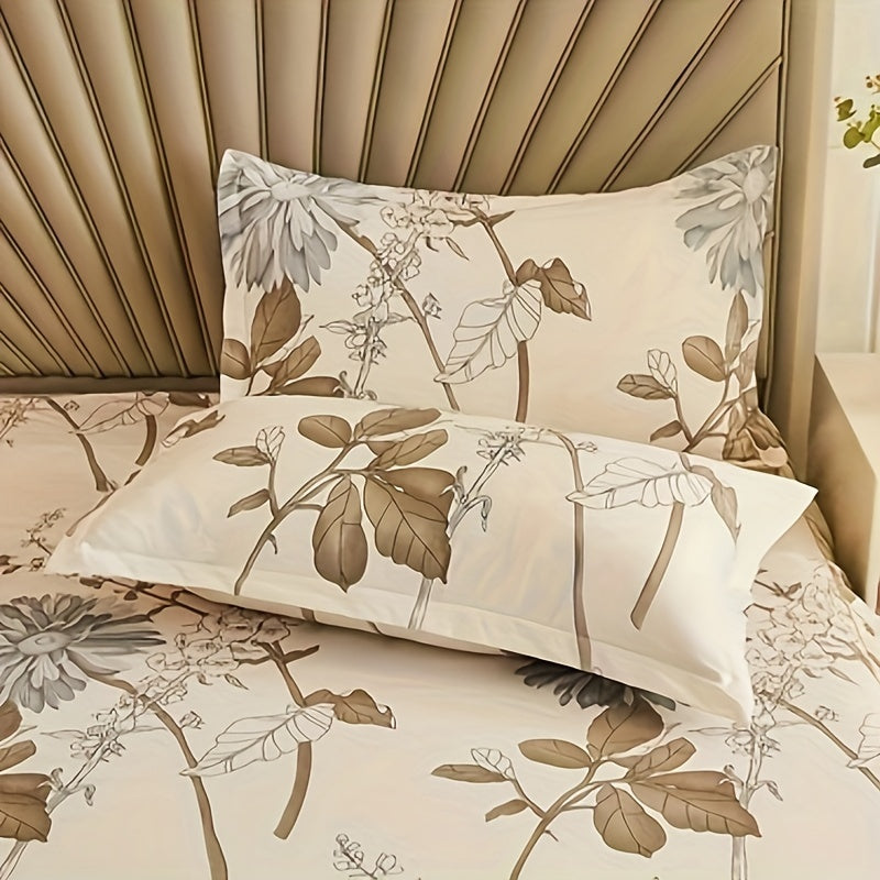 Contemporary Floral Bedding Set with Ruffle Skirt, 2 Pillowcases - Machine Washable, Polyester Cover, Fiber Filling, Active Printing - Mixed Color