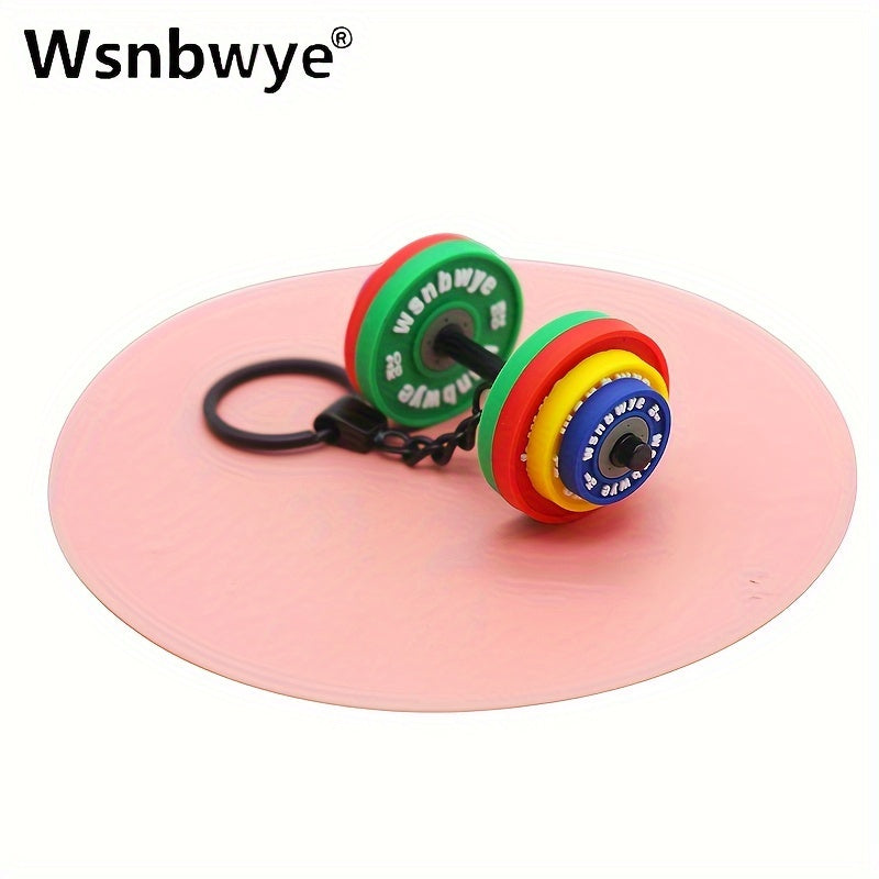 Get yourself the trendy Wsnbwye Sporty Rubber Barbell Keychain! This colorful dumbbell keyring is perfect for anyone, made of PVC material with a non-plated and PU coated finish. It's non-braided and creatively designed as a fitness accessory, featuring