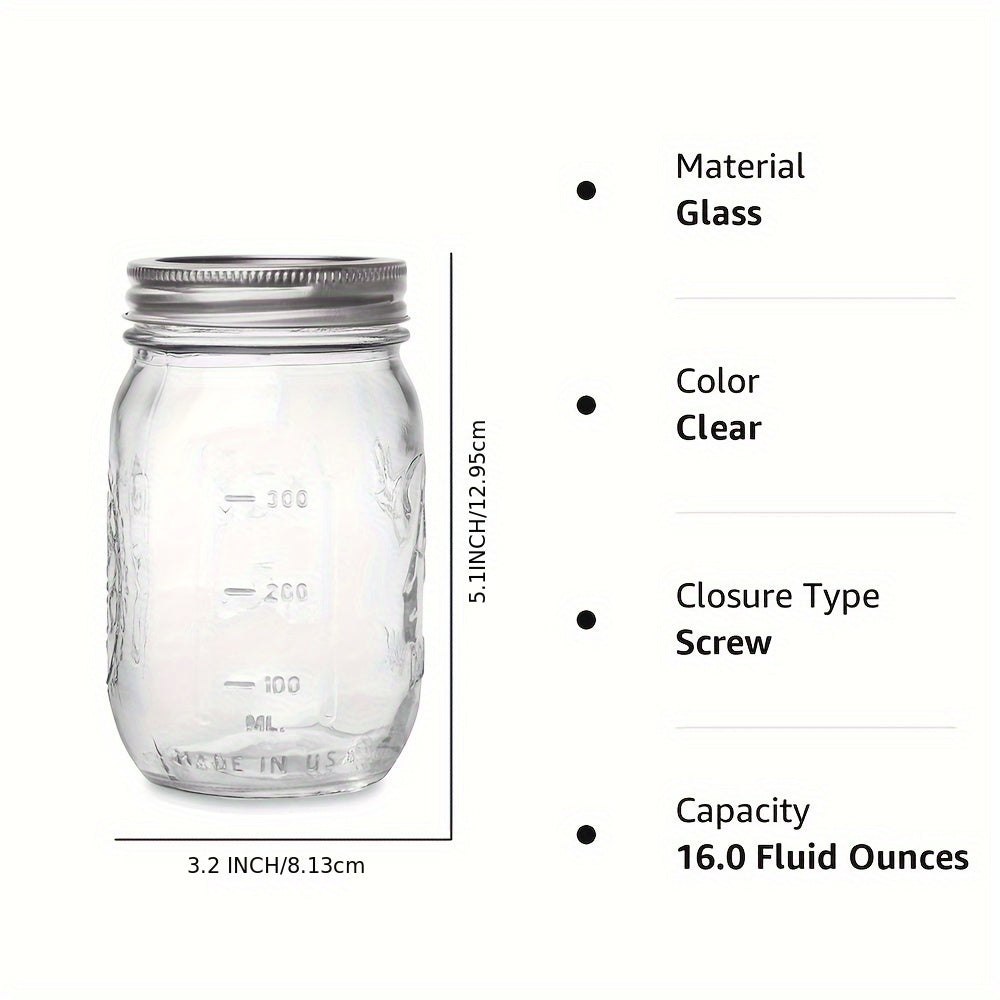 [Best-Selling] Set of 1/4/8 Glass Mason Jars - Clear with Regular Lids - Ideal for Canning, Fermenting, Pickling, Meal Prep, Overnight Oats, Jam, Fruit, and Snacks