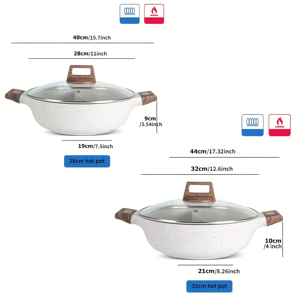 Donnor 28sm/32sm Ikki Tomonlama Qozon, Alyuminiy Non-Stick Granit Qoplamasi bilan, Induksion Pishirish Plitalari uchun Mos, Ajratilgan Bo'lakni O'z ichiga Oladi, Gaz va Elektr Pechlari uchun Ideal.