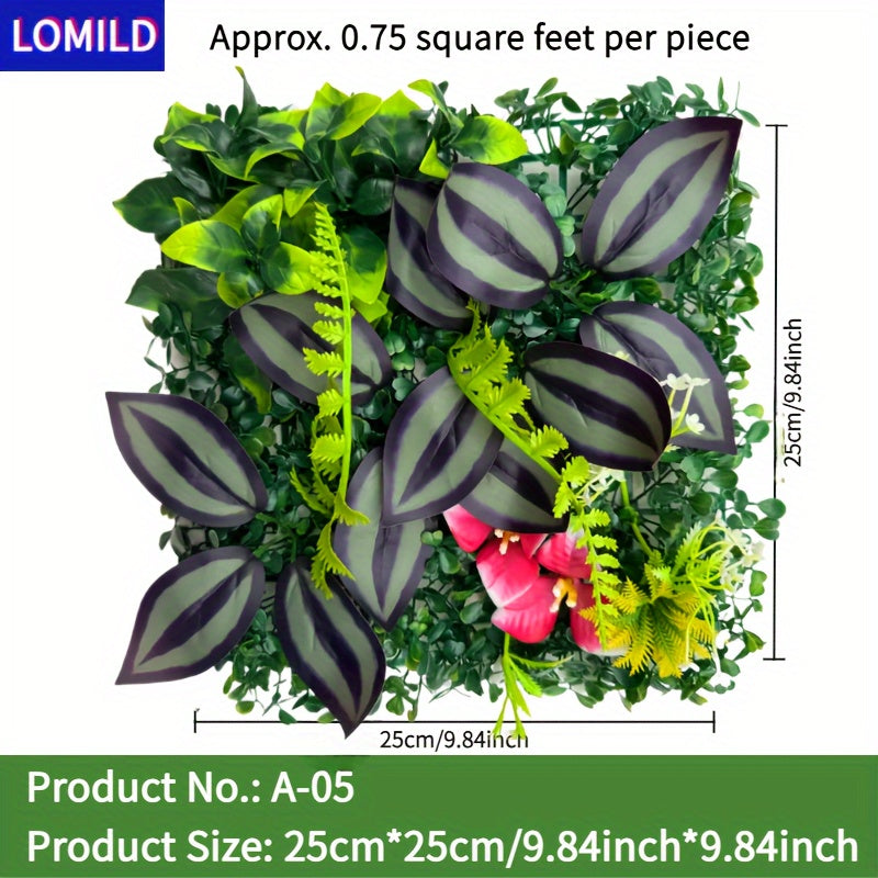 One piece of LOMILD Imitation Milan Mixed Green Plants in various styles with flower and grass skin. Ideal for outdoor wall, wedding, and festival decorations. Also suitable for tying