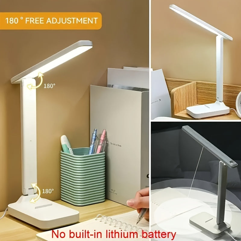 LED desk lamp with touch control for brightness adjustment, USB powered, ideal for reading and bedside.