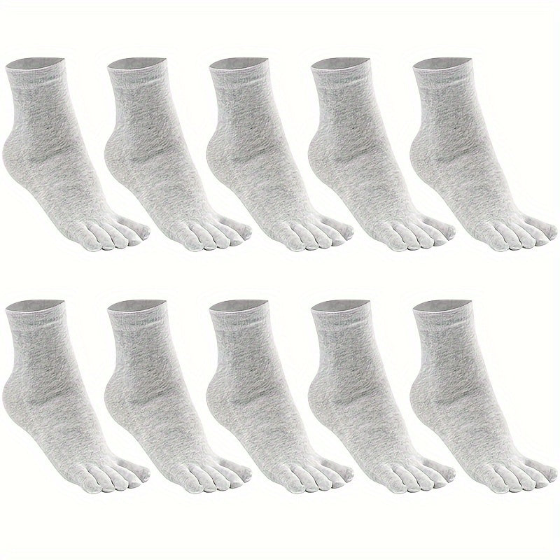 10 pairs of men's mid-calf split toe socks in solid colors.