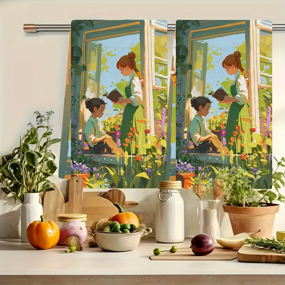 Two pieces of ultra soft kitchen towels are perfect for spending the day gardening together, whether planting flowers or vegetables. These highly absorbent dish hand towels are great for holiday decor and are machine washable. Each towel measures 16x24