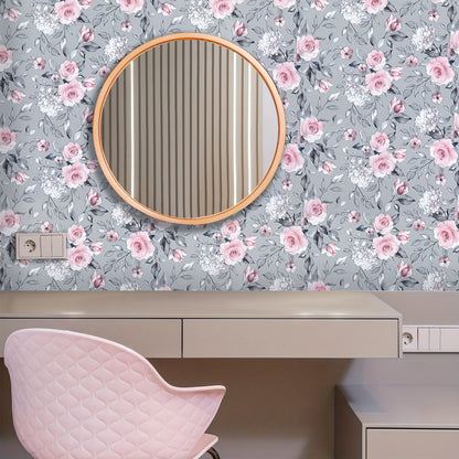 1 roll of elegant pink floral self-adhesive wallpaper, easy to use and durable for various rooms and furniture decor, with a removable, seamless floral pattern.