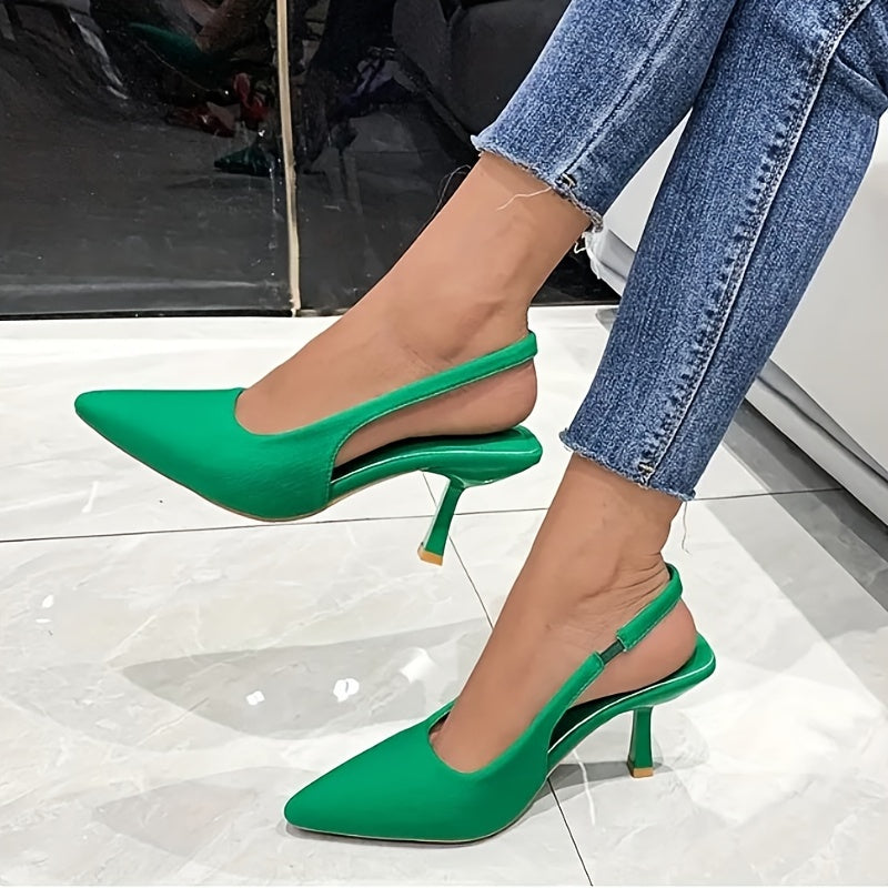 Solid color stiletto heels for women with elegant point toe and slingback design.