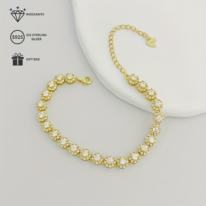 Chiroyli Moissanite Tennis Bilaguzuk, 14K Oltin Qoplama, Sterling Silver Luks Zanjir, Maxsus Tadbirlar va Sovg'alar Uchun Ideal - Sovg'a Qutisi Bilan Kelaydi