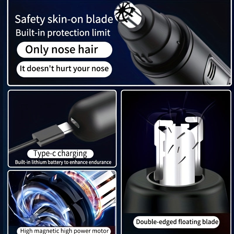 Portable USB Rechargeable Nose & Ear Hair Trimmer with Digital Display - Painless, Silent Operation for Men & Women, Stainless Steel Head