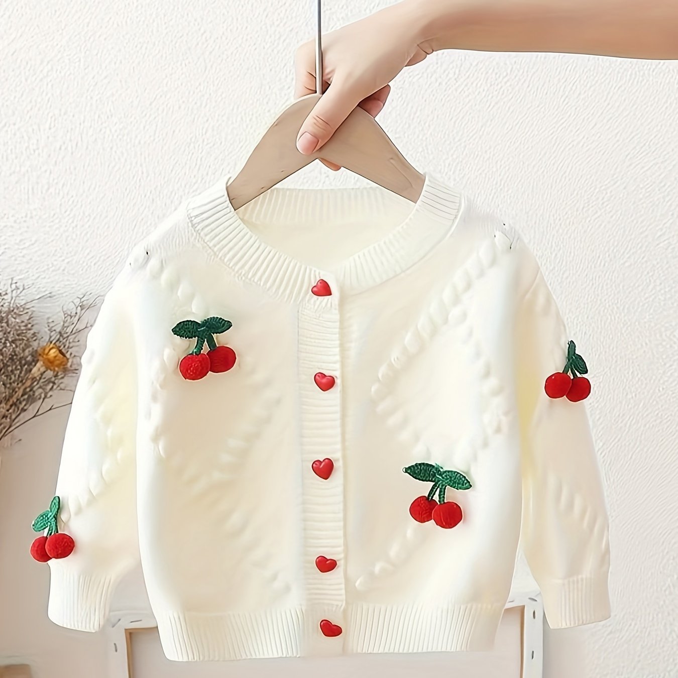 New Korean baby top: Girls' cherry sweater jacket for autumn and winter.