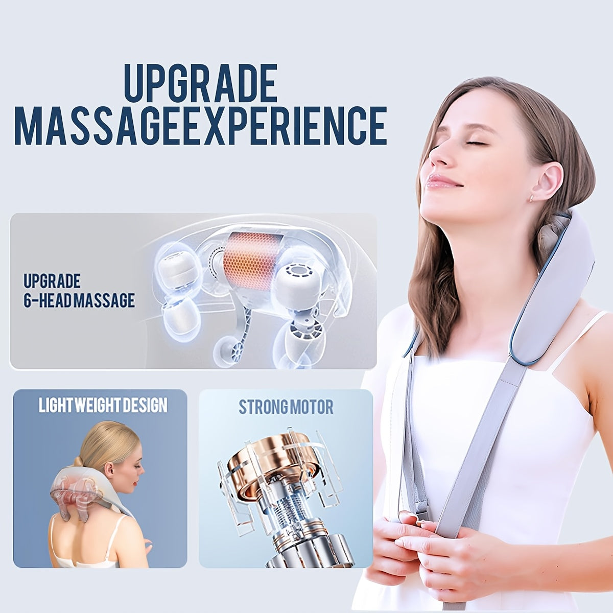 Smart neck and shoulder massager with 6 massage heads, heating function, USB Type-C charging