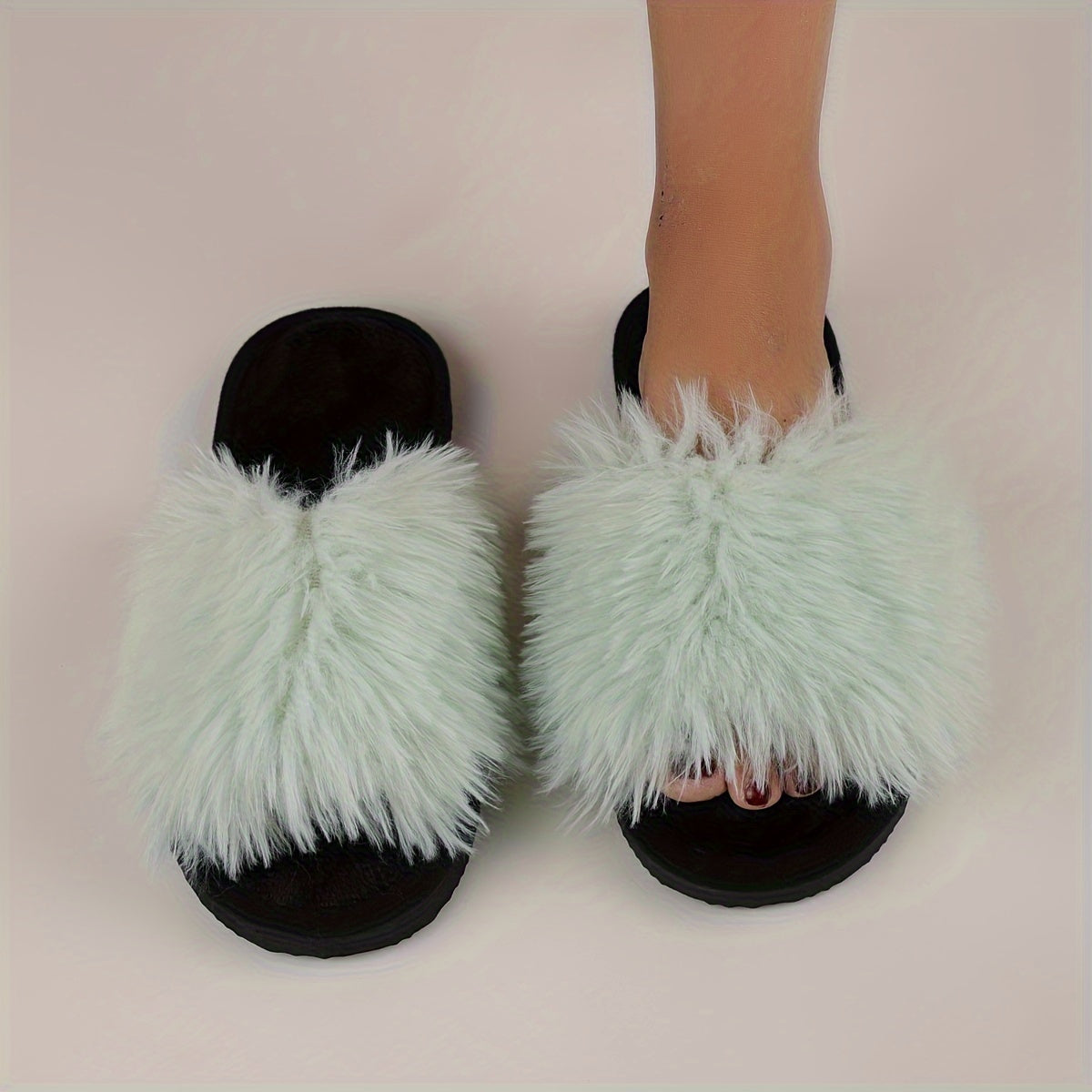 Women's Elegant Faux Fur Slippers with Fabric Upper/Inner, EVA Sole, Positioning Printing, All-Season Comfort.