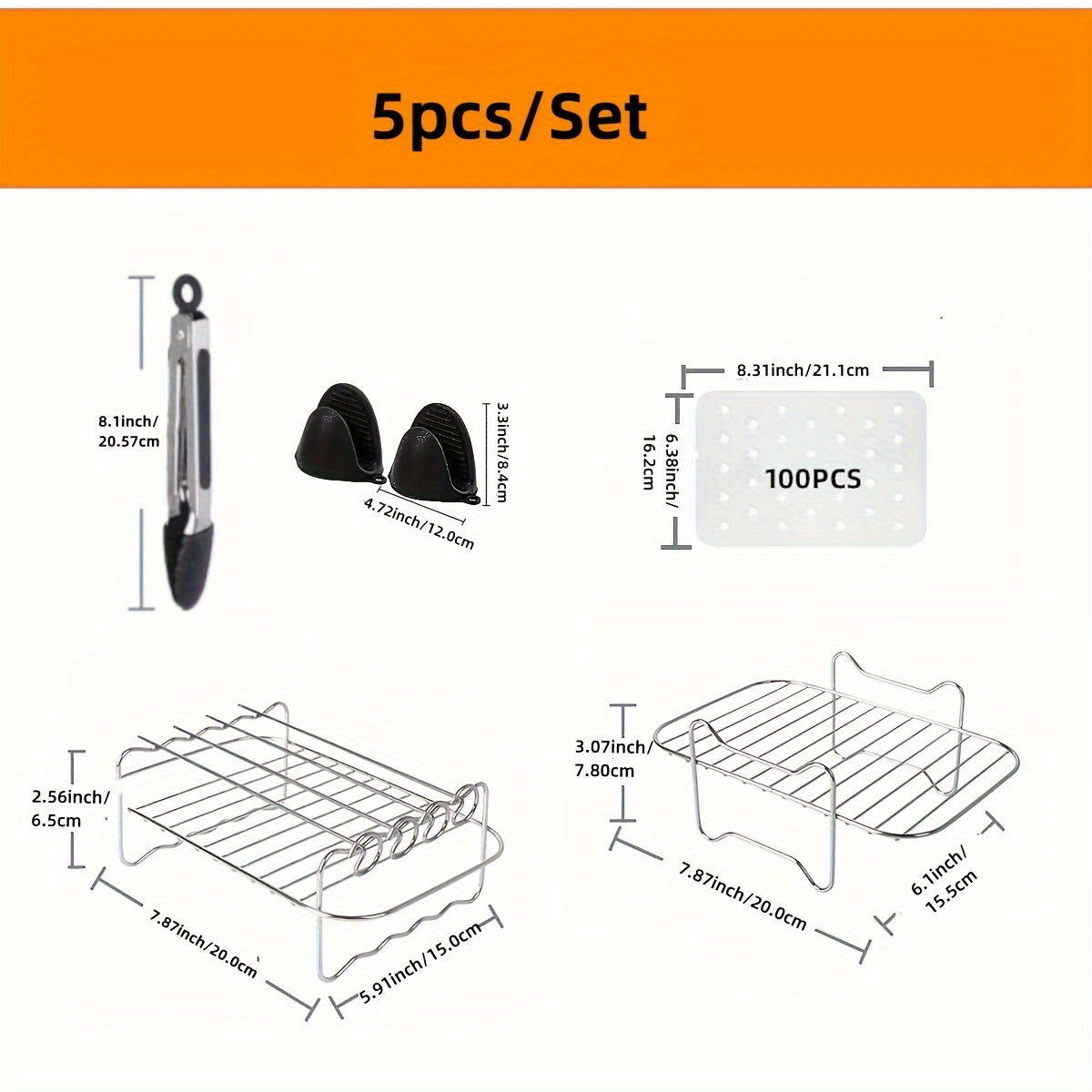 Get your hands on the 5-piece Dual Basket Air Fryer Accessories Set, perfect for use with Ninja Foodi DZ401, DZ550, DZ302, and other 10 Quart 2-Basket DualZone Air Fryers. This set includes an Air Fryer Rack Set, 100 Paper Liners, Silicone Anti-scalding