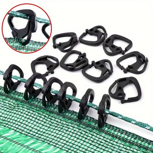 Set of 30 Black alloy and plastic curtain line hooks for greenhouse sunshade system