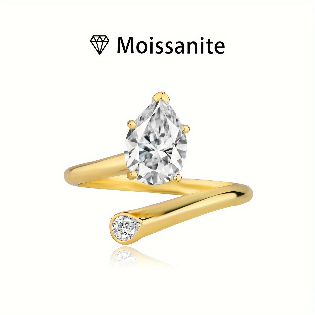 Luxurious 18K Gold Plated 925 Silver Moissanite Engagement Ring featuring a stunning 2 Carat Pear Shaped Gemstone. This Boho Royal Style ring is perfect for an April Birthstone or as a Solitaire Ring for a Wedding or Valentine's Day gift. Comes in a