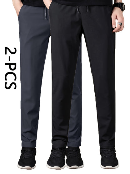 2 men's quick-dry athletic pants with stretch fabric and pockets