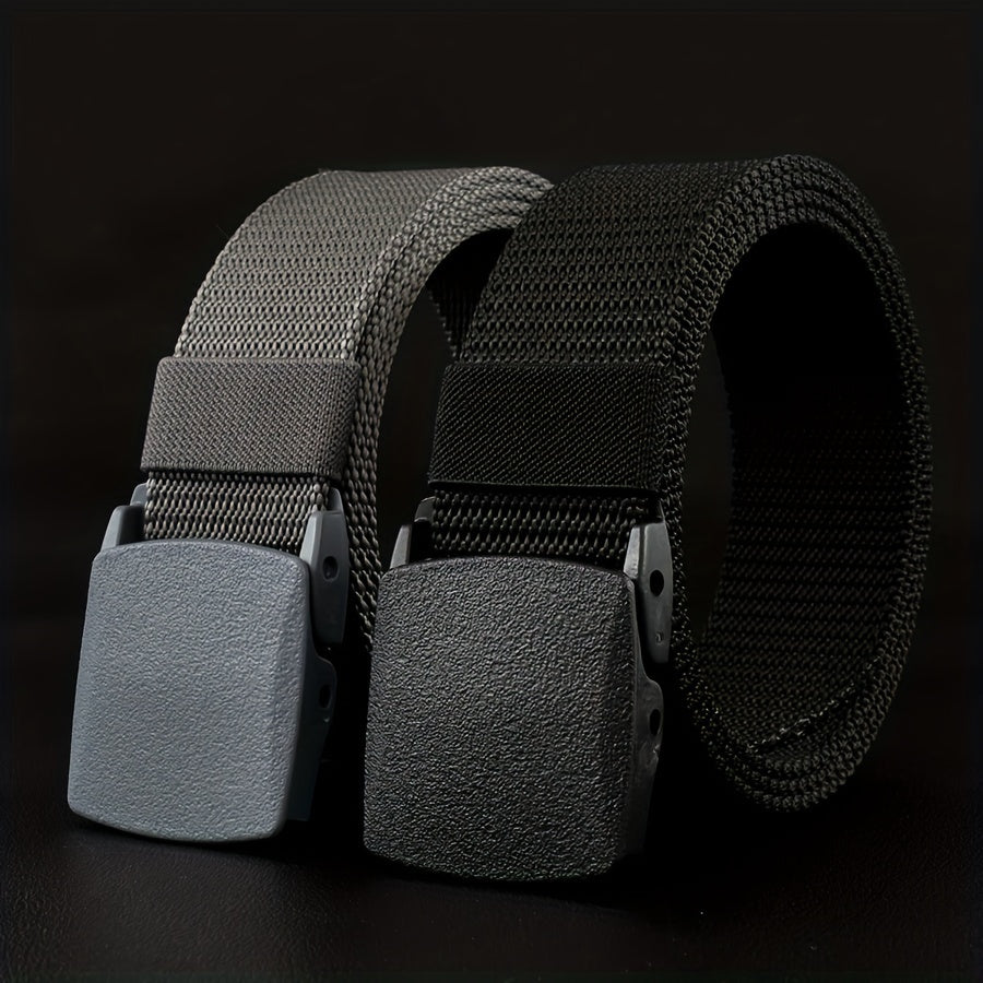 Hypoallergenic nylon belt with smooth buckle, ideal for casual wear, jeans, and outdoor activities for both men and women.