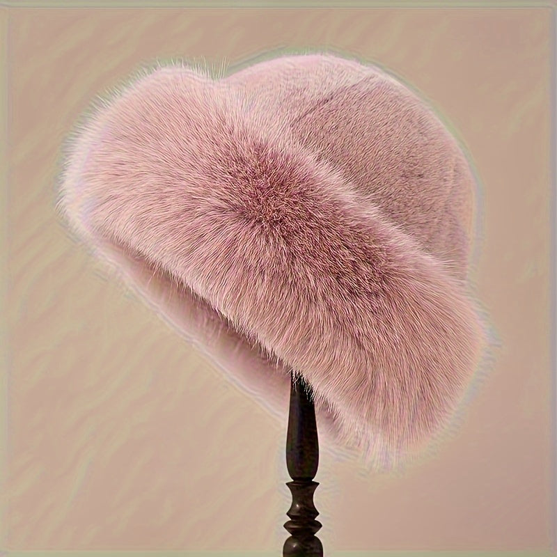 Luxurious LuxeFur Women's Faux Fur Winter Hat. Made of polyester fiber, this hat is lightweight and machine washable, making it a practical urban style accessory.