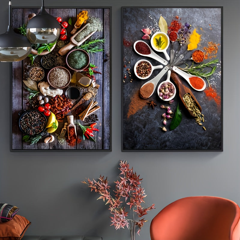 Spice & Vanilla Kitchen Wall Art Set, 2 pieces, frameless canvas prints, 39.88x59.94cm. Ideal for dining room decor.