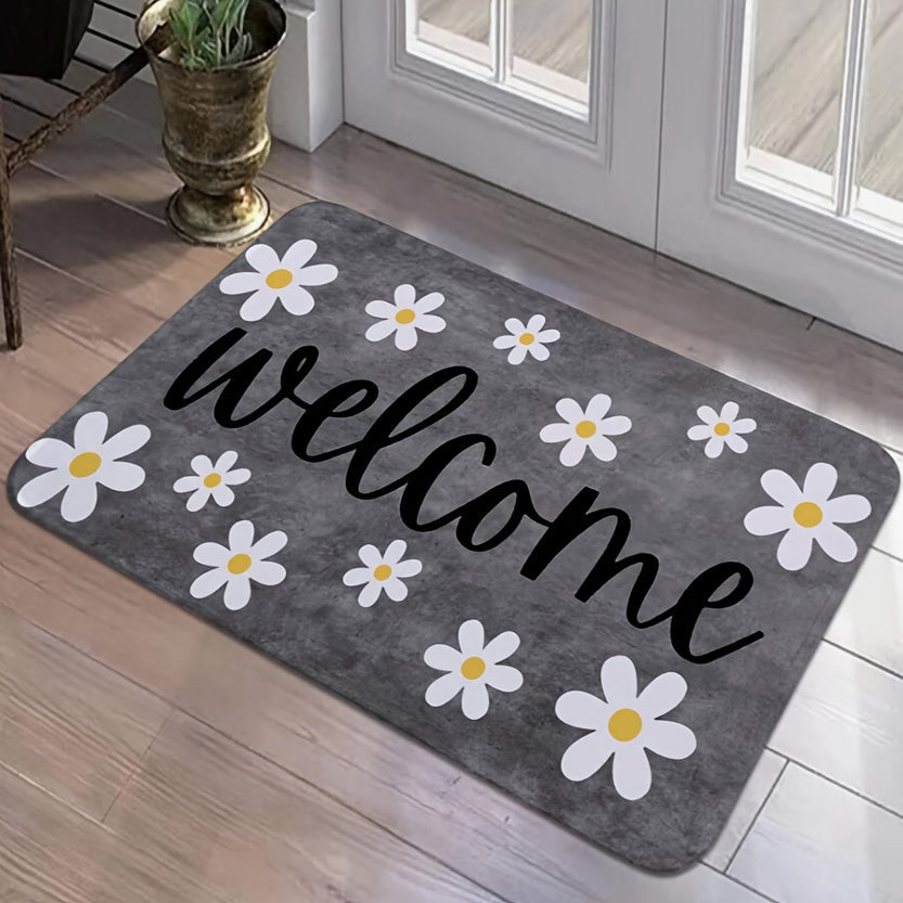 Luxurious Daisy Pattern Welcome Mat, Soft Rug for Bedroom and Living Room Decor, Perfect for Dorms, Non-Slip and Lightweight, Made of Polyester, Easy to Hand Wash, 1cm Thick rug