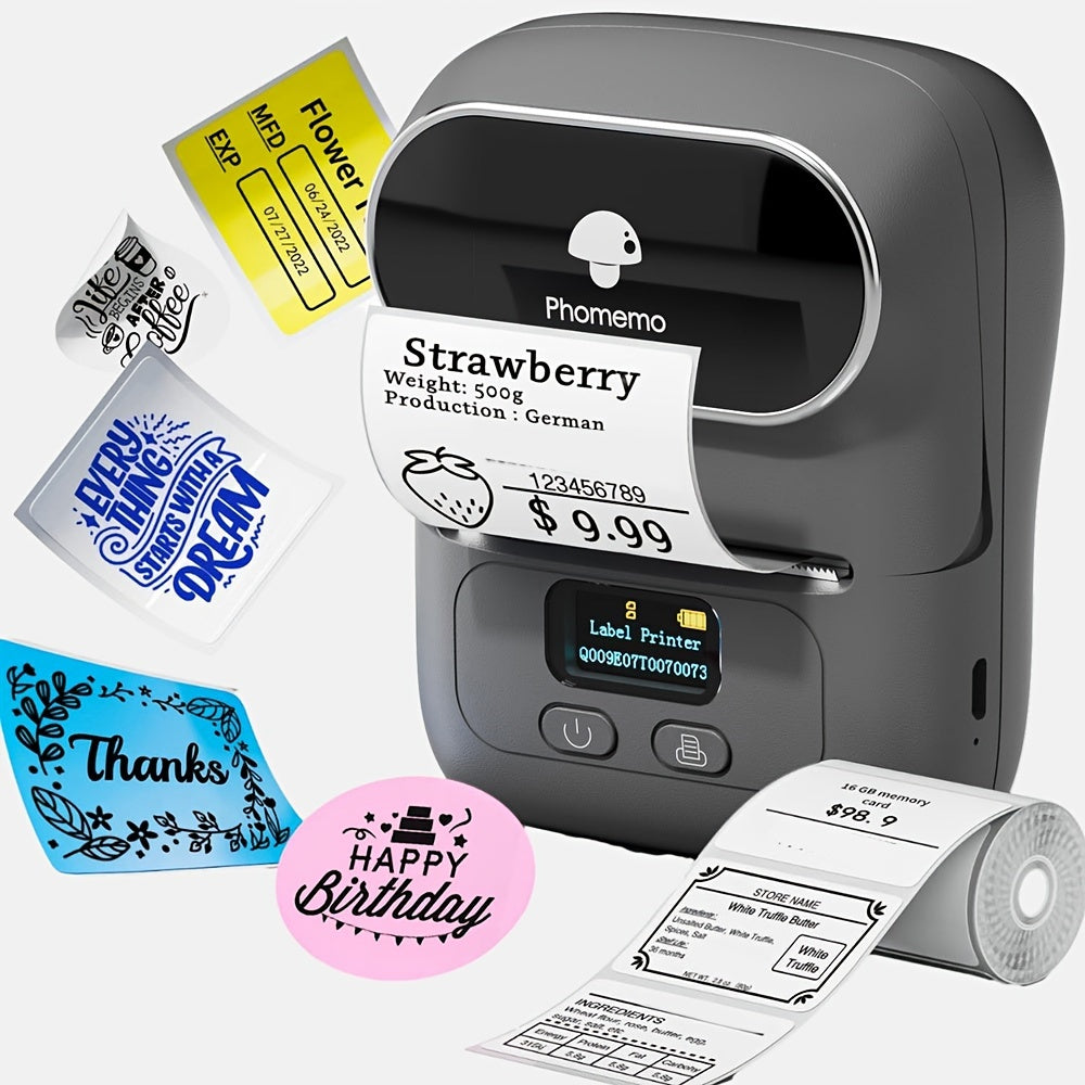 Phomemo M110 Portable Thermal Label Printer - Wireless Upgrade for Product, Address, Small Business, DIY Stickers - Includes 100 Labels, USB Charging, Rechargeable Battery - Single Color