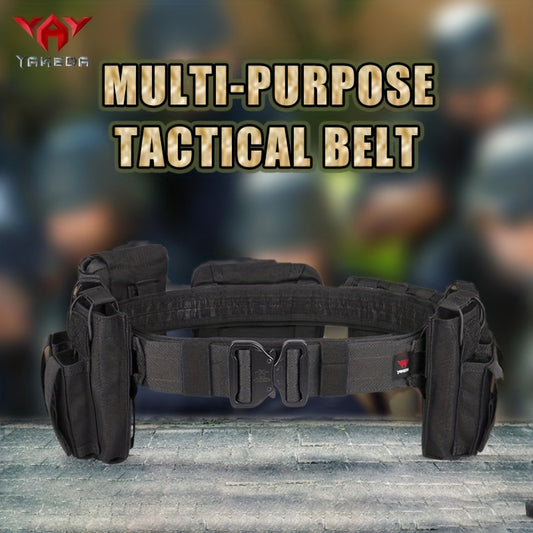 Nylon tactical belt with detachable adjustable five-piece set for outdoor patrol.