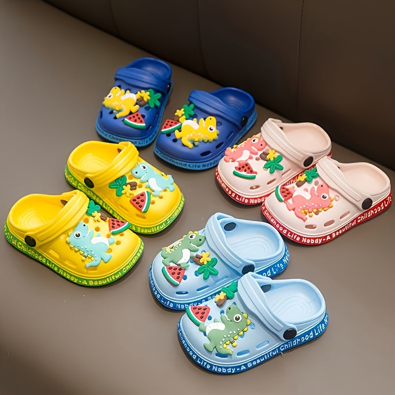 Children's adorable dinosaur clog sandals for breathability and quick-drying, ideal for beach, water activities, and casual wear.