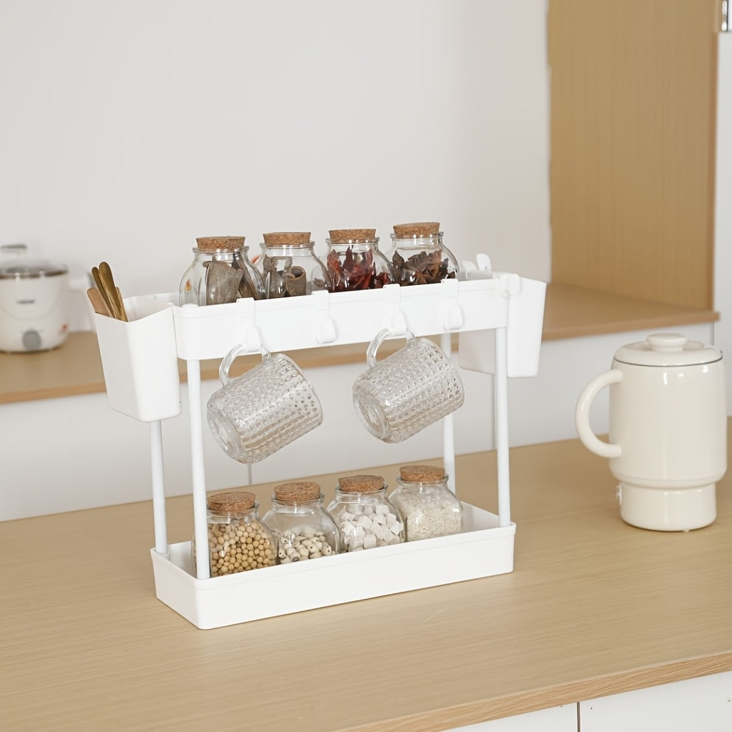 Organize your kitchen with the 2-Tier Classic White Sink Organizer Rack. Made of durable plastic, this rack features open storage for easy access to spices and essentials. With easy assembly and a portable design, no power is needed for this convenient