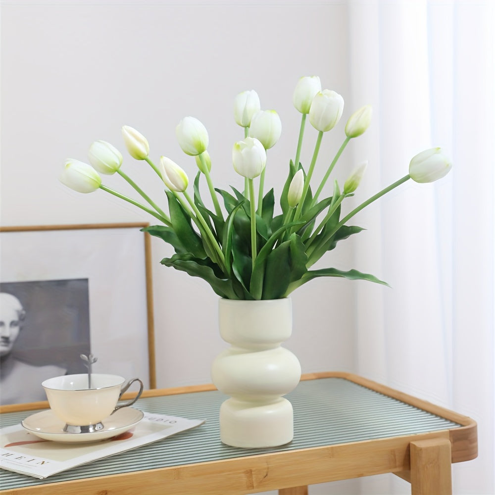 15pcs Real Touch Artificial Tulip Bouquet - Ideal for weddings, engagements, home, and garden decor. Vase not included.