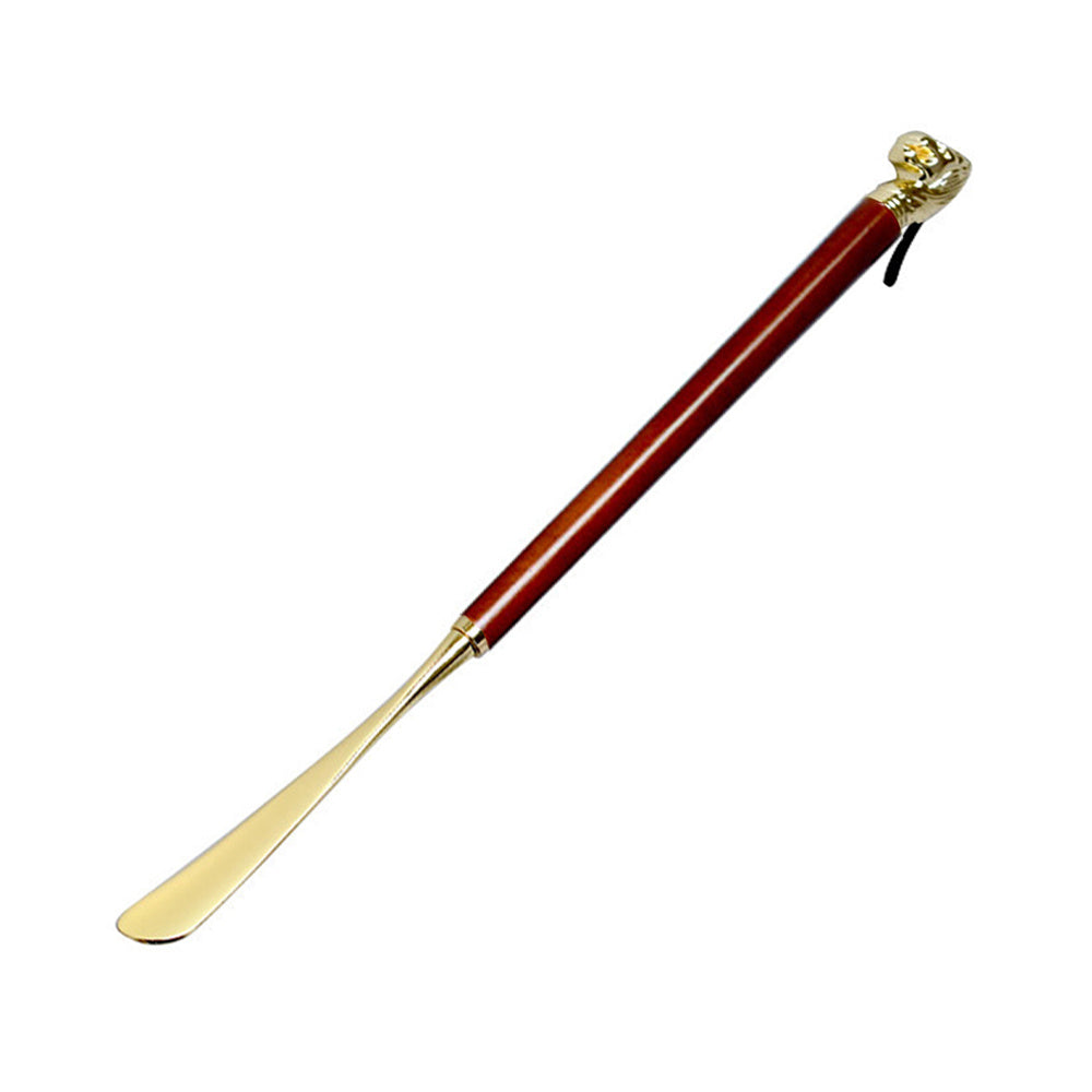 MEGICOT Long Handle Lion Head Shoe Horn is a durable and stylish shoe helper designed for seniors and disabled individuals. Made with zinc alloy metal and ergonomic wooden handle, it is the