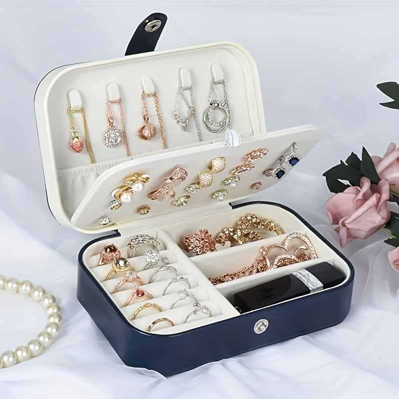 Portable PU Leather Jewelry Storage Box for Earrings, Necklaces, Rings