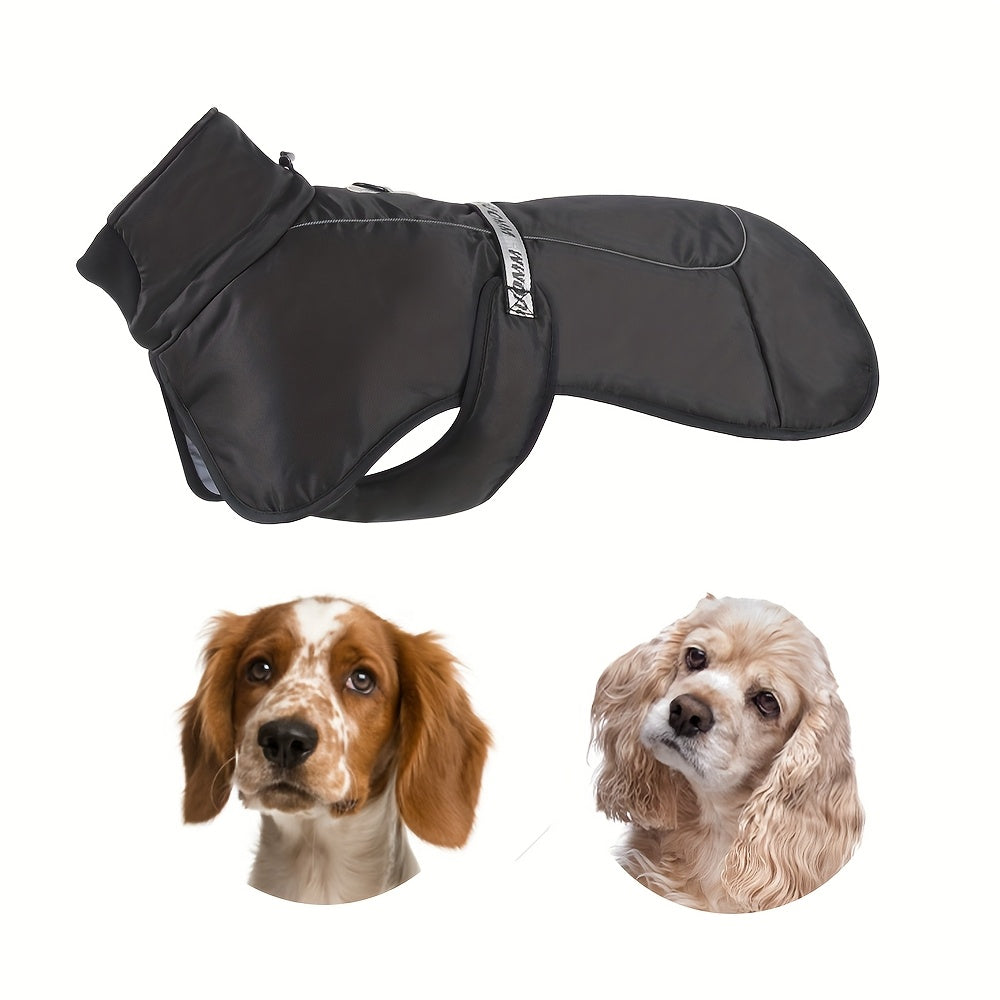 Waterproof and windproof jacket with cozy fleece lining for dogs of all sizes.