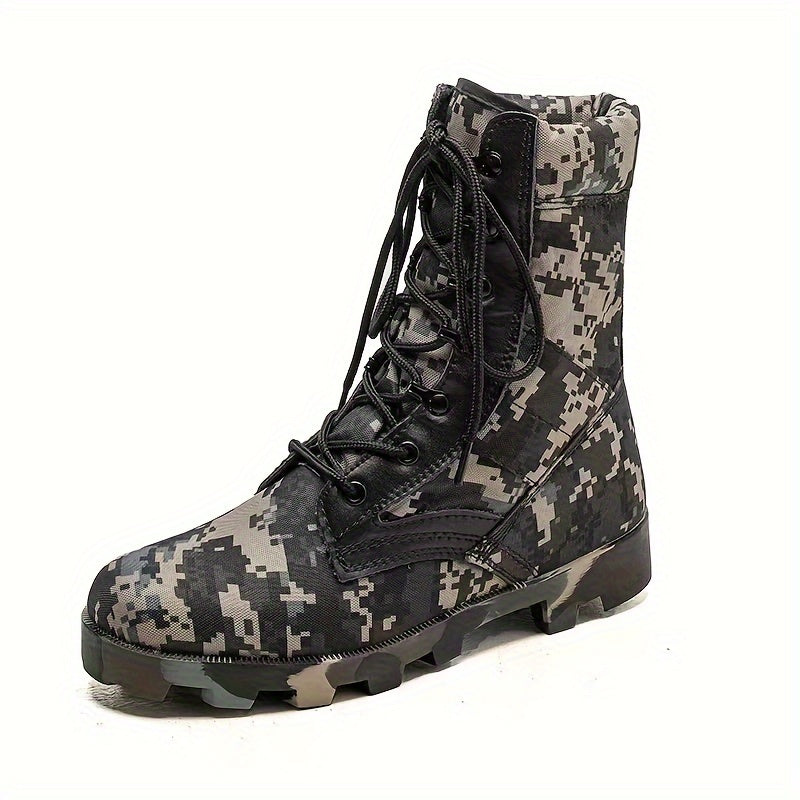 Men's Mid-Calf Hiking Boots with Anti-Slip Camouflage Design.