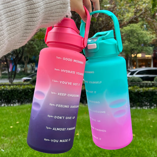 1pc Gradient Color 2000ML/68OZ Leakproof Motivational Sports Water Bottle with Dual Drinking Design, Time-Mark Hydration Reminder, Portable Handle for Gym & Running. Hand Wash Only. Ideal for Christmas, Easter, Hanukkah, Thanksgiving.