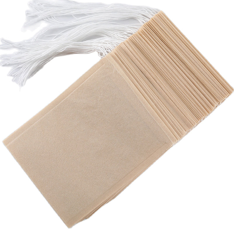 Pack of 100 Natural Biodegradable Drawstring Filter Paper Bags for Coffee, Tea, and Food - Convenient and Eco-Friendly - Disposable Tea Brewer and Empty Tea Bag infused with Pine Leaf Powder and Herbs - Ideal for Brewing and Serving