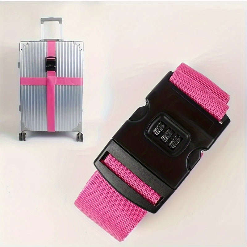 Secure your luggage with this durable adjustable strap featuring a password lock. Includes a nylon crossbody bag hook and name tag for easy identification while traveling. This single piece luggage security strap is both durable and reliable.