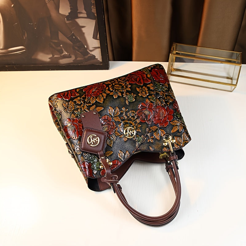 New arrival for women: hand-painted floral handbag with zipper closure, perfect for a stylish mom.